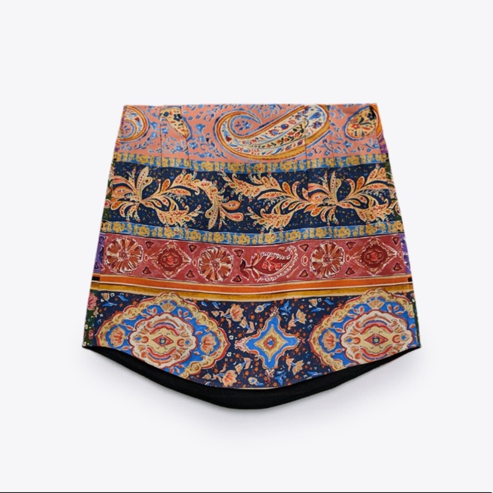 Zara Multicolor Printed Asymmetric High Waisted Mini Skirt Size XS - Picture 11 of 15